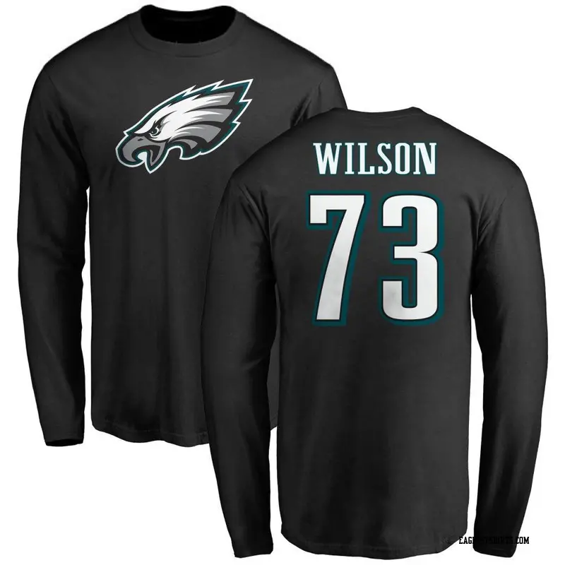 Men's Philadelphia Eagles ＃73 Marvin Wilson Black Name & Number Logo Long Sleeve T-Shirt