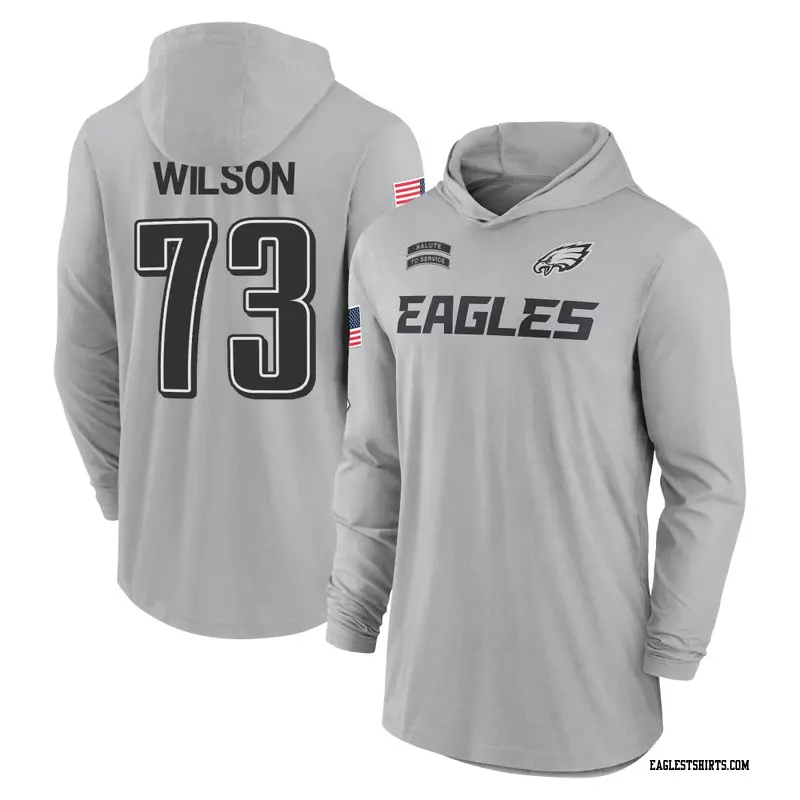 Men's Philadelphia Eagles ＃73 Marvin Wilson Gray 2024 Salute to Service Lightweight Performance Long Sleeve Hooded T-Shirt