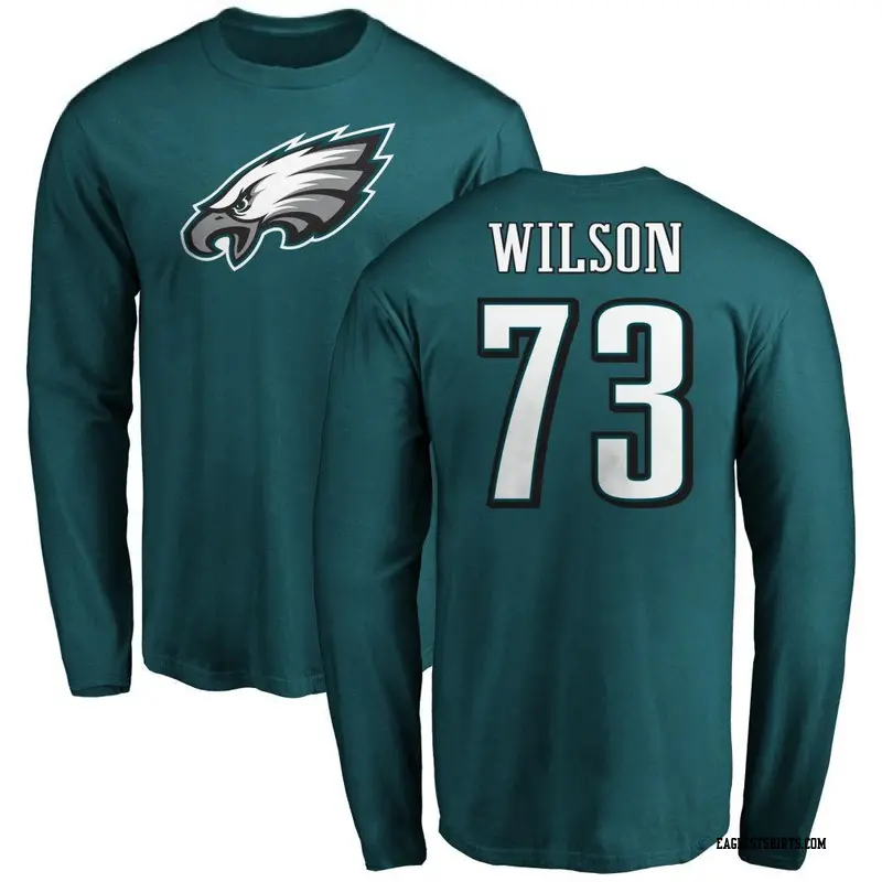 Men's Philadelphia Eagles ＃73 Marvin Wilson Green Name & Number Logo Long Sleeve T-Shirt