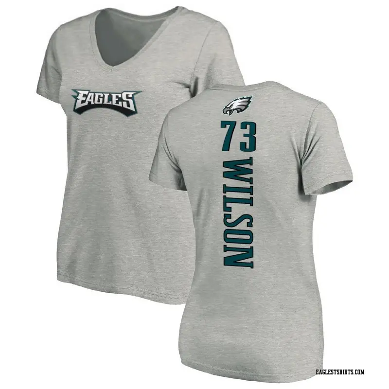 Women's Philadelphia Eagles ＃73 Marvin Wilson Ash Backer V-Neck T-Shirt