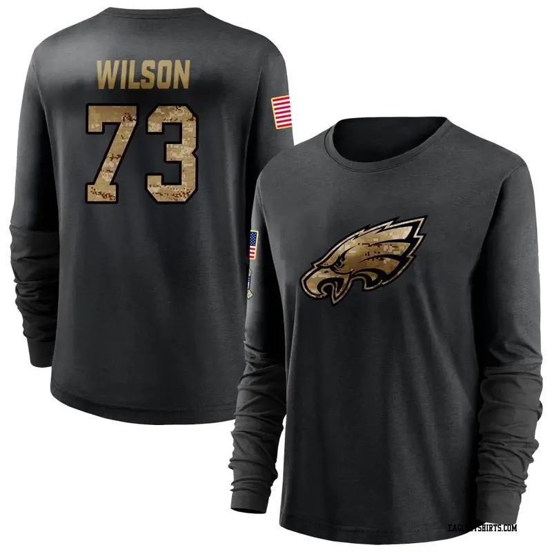 Women's Philadelphia Eagles ＃73 Marvin Wilson Black 2020 Salute To Service Sideline Performance Long Sleeve T-Shirt