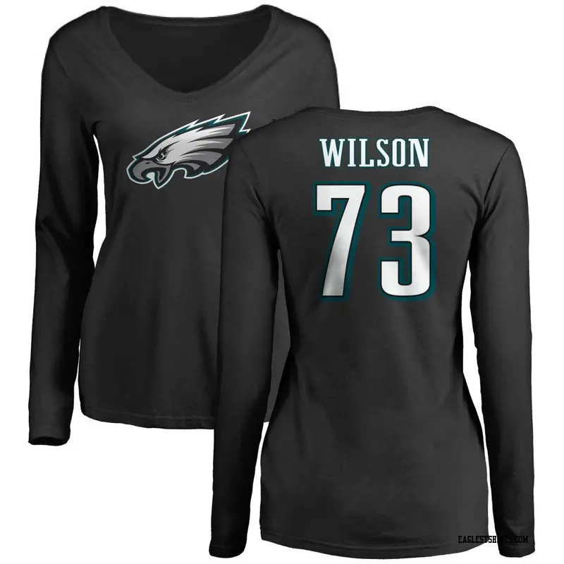 Women's Philadelphia Eagles ＃73 Marvin Wilson Black Name & Number Logo Slim Fit Long Sleeve T-Shirt