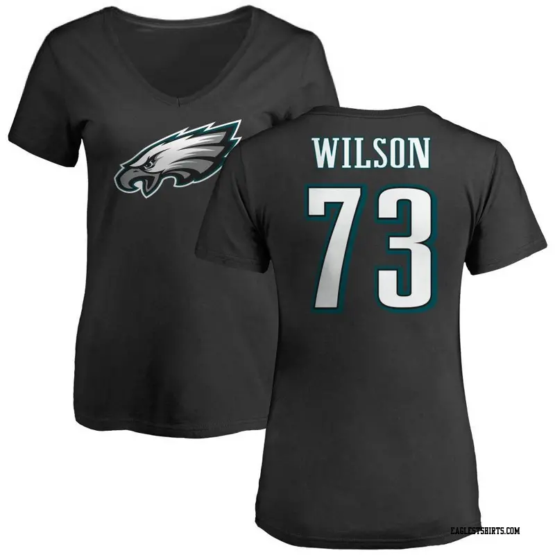 Women's Philadelphia Eagles ＃73 Marvin Wilson Black Name & Number Logo Slim Fit T-Shirt