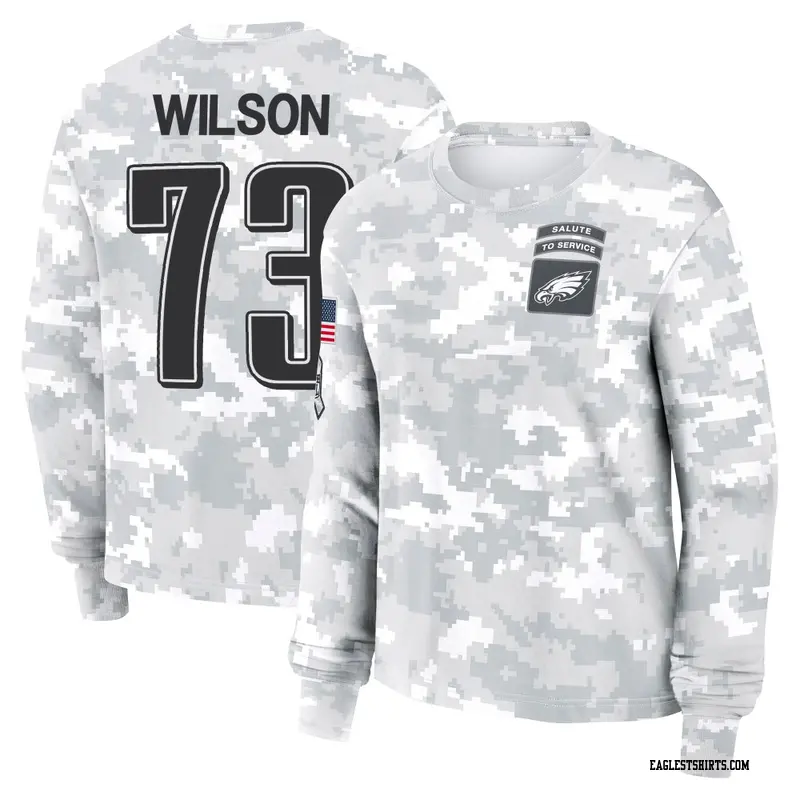 Women's Philadelphia Eagles ＃73 Marvin Wilson Camo Arctic 2024 Salute to Service Long Sleeve T-Shirt