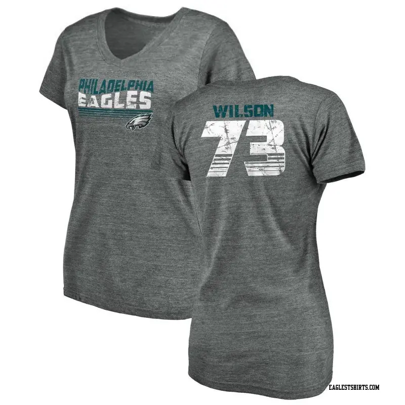 Women's Philadelphia Eagles ＃73 Marvin Wilson Gray Retro V-Neck T-Shirt Heathered