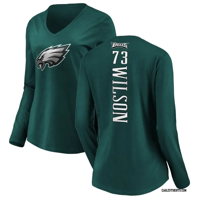 Women's Philadelphia Eagles ＃73 Marvin Wilson Green Backer Slim Fit Long Sleeve T-Shirt