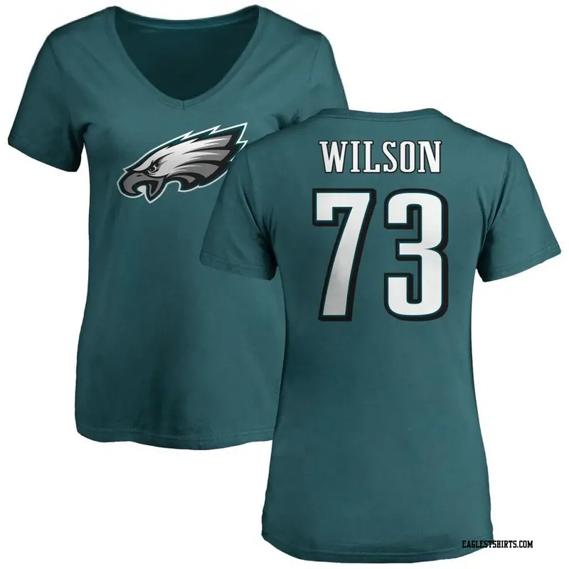 Women's Philadelphia Eagles ＃73 Marvin Wilson Green Name & Number Logo Slim Fit T-Shirt