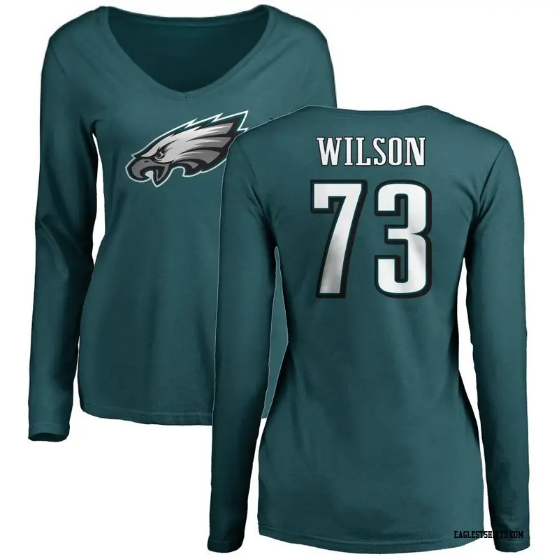 Women's Philadelphia Eagles ＃73 Marvin Wilson Green Name & Number Long Sleeve T-Shirt